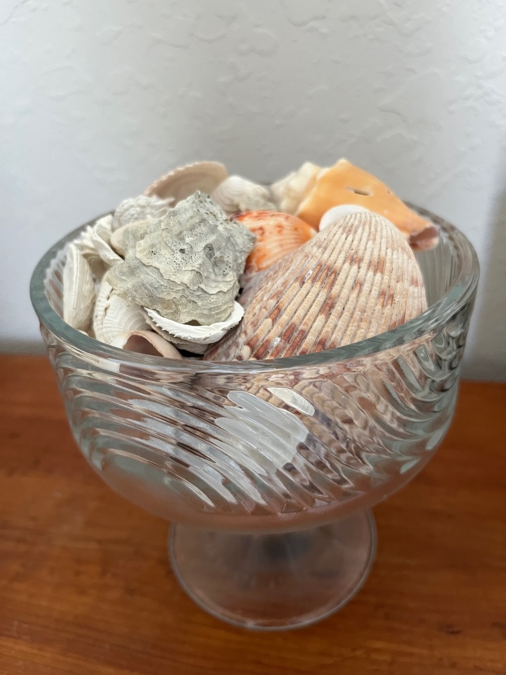 EO Brody Vintage Swirl Glass Pedestal Bowl Decorative Seashells Coastal Decor !